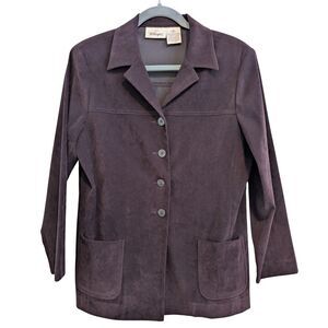 Worthington Burgundy Velvet Velour Button Blazer Jacket Women Size 8P